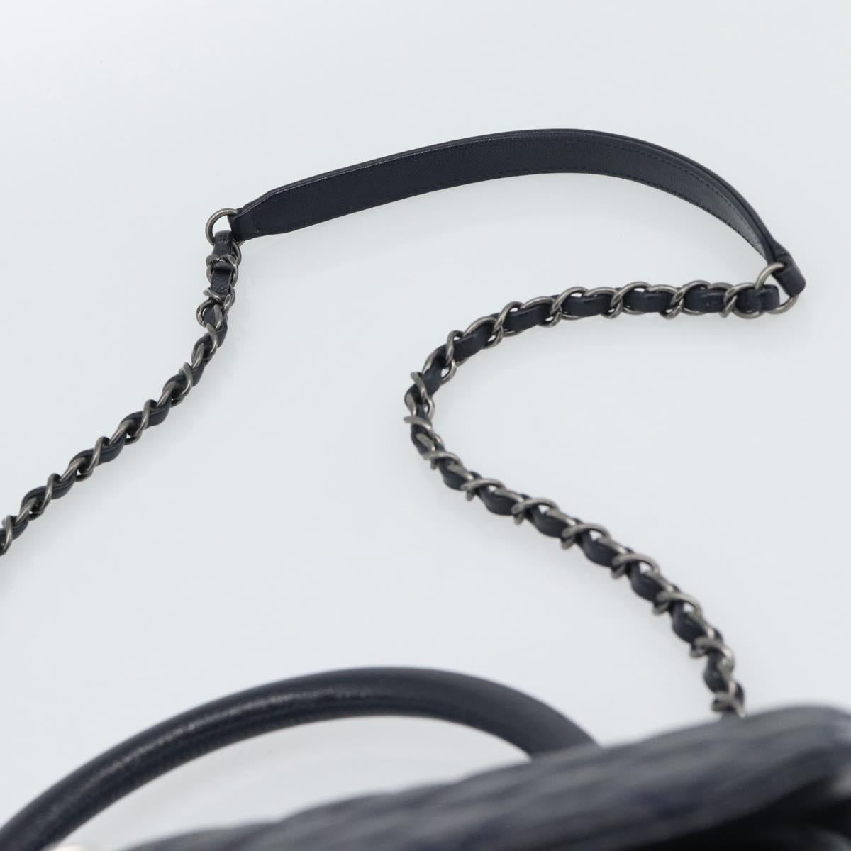 CHANEL Matelasse Chain Hand Bag Caviar Skin 2way Navy Silver CC Auth ka4899SAM