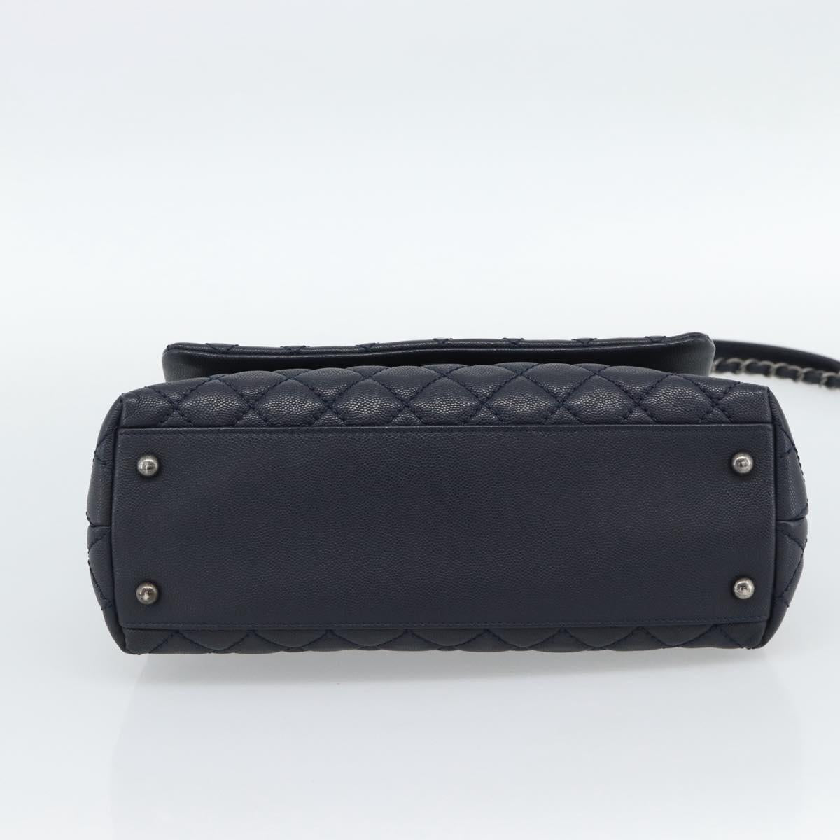 CHANEL Matelasse Chain Hand Bag Caviar Skin 2way Navy Silver CC Auth ka4899SAM