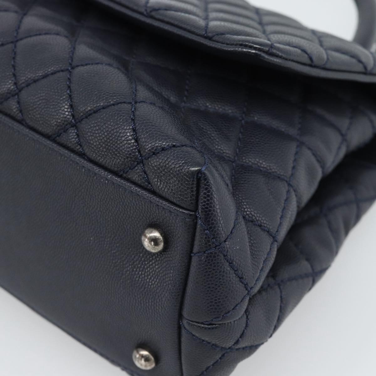 CHANEL Matelasse Chain Hand Bag Caviar Skin 2way Navy Silver CC Auth ka4899SAM