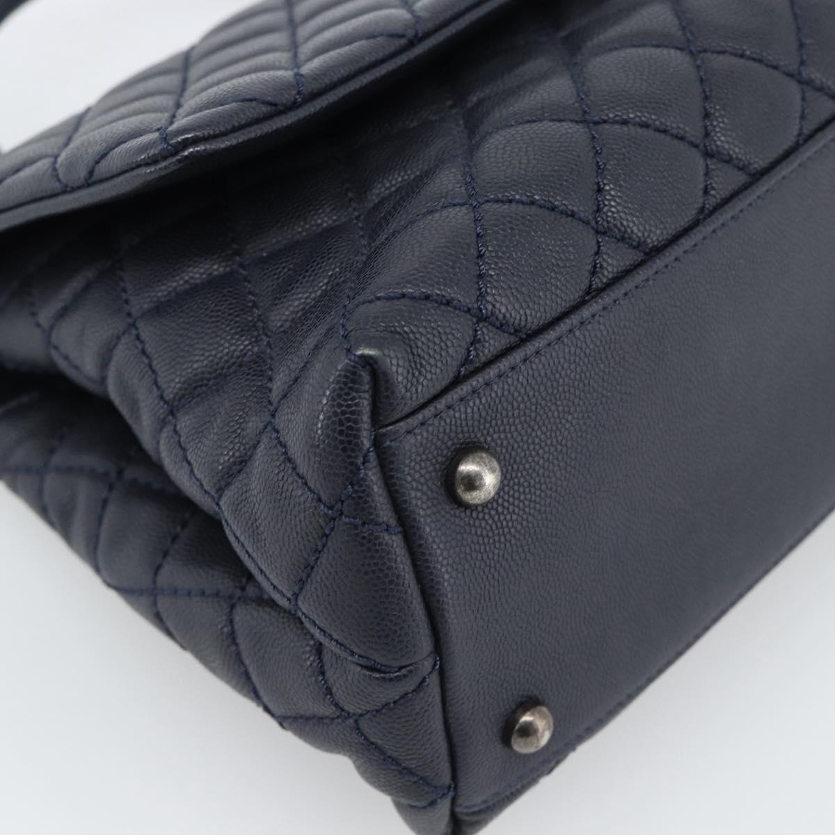 CHANEL Matelasse Chain Hand Bag Caviar Skin 2way Navy Silver CC Auth ka4899SAM