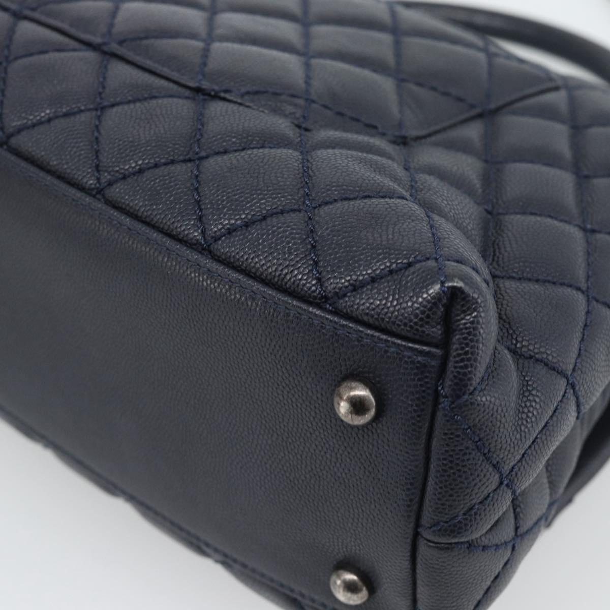 CHANEL Matelasse Chain Hand Bag Caviar Skin 2way Navy Silver CC Auth ka4899SAM