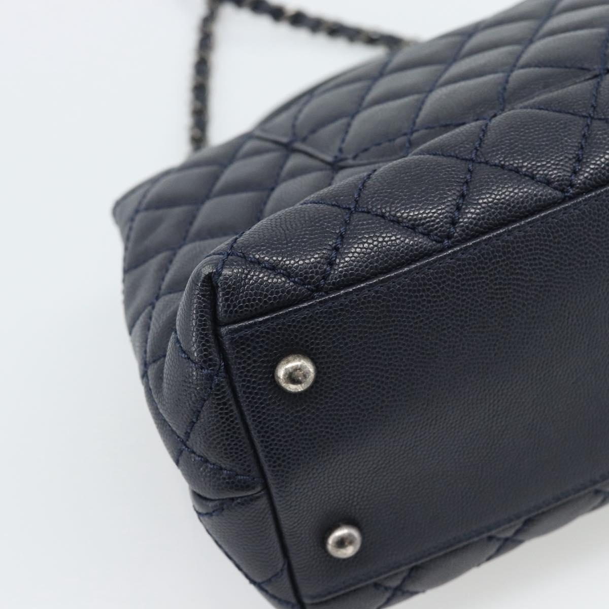 CHANEL Matelasse Chain Hand Bag Caviar Skin 2way Navy Silver CC Auth ka4899SAM