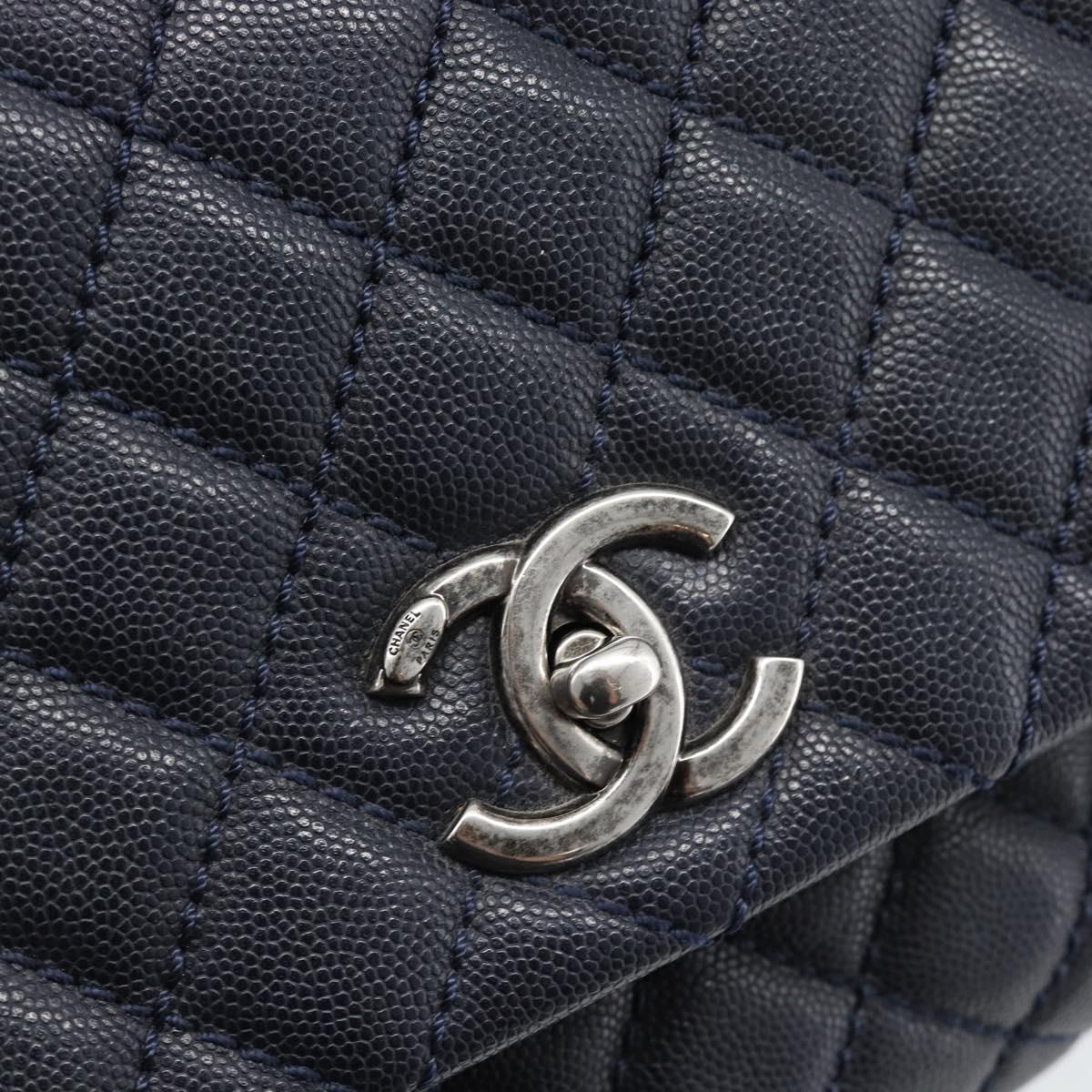CHANEL Matelasse Chain Hand Bag Caviar Skin 2way Navy Silver CC Auth ka4899SAM