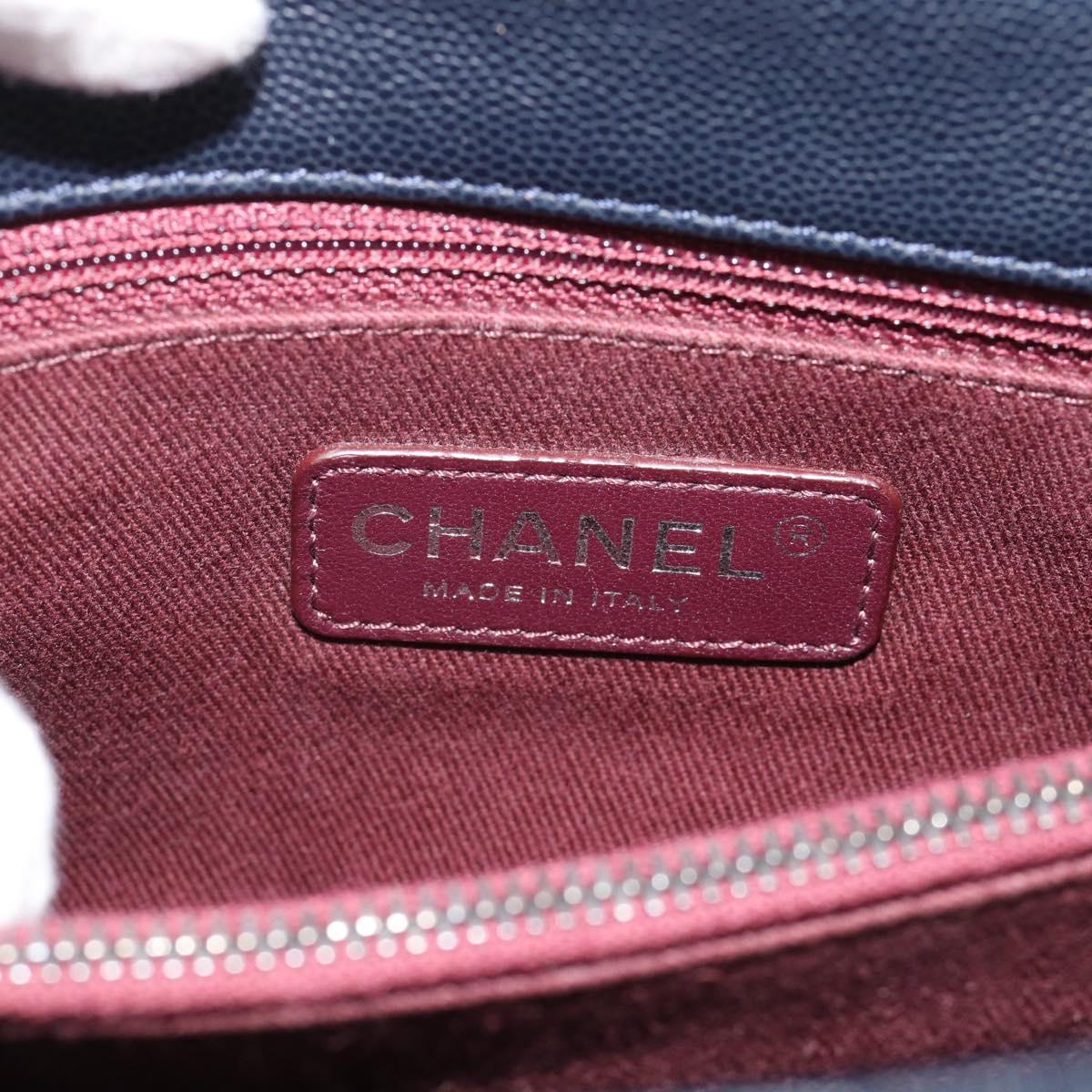 CHANEL Matelasse Chain Hand Bag Caviar Skin 2way Navy Silver CC Auth ka4899SAM