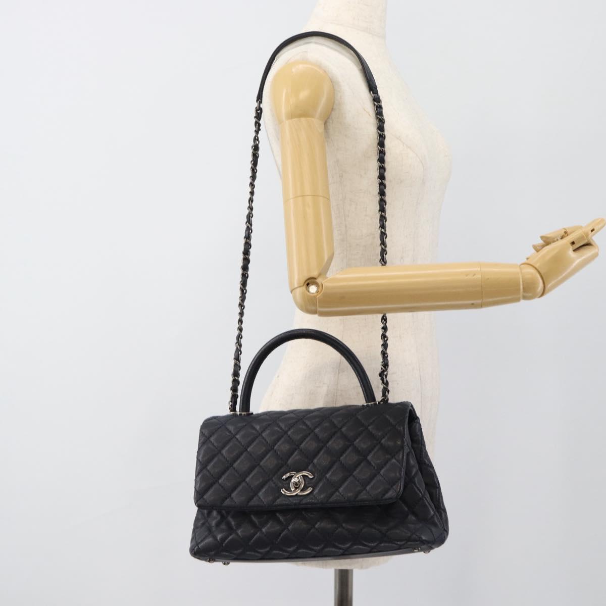 CHANEL Matelasse Chain Hand Bag Caviar Skin 2way Navy Silver CC Auth ka4899SAM