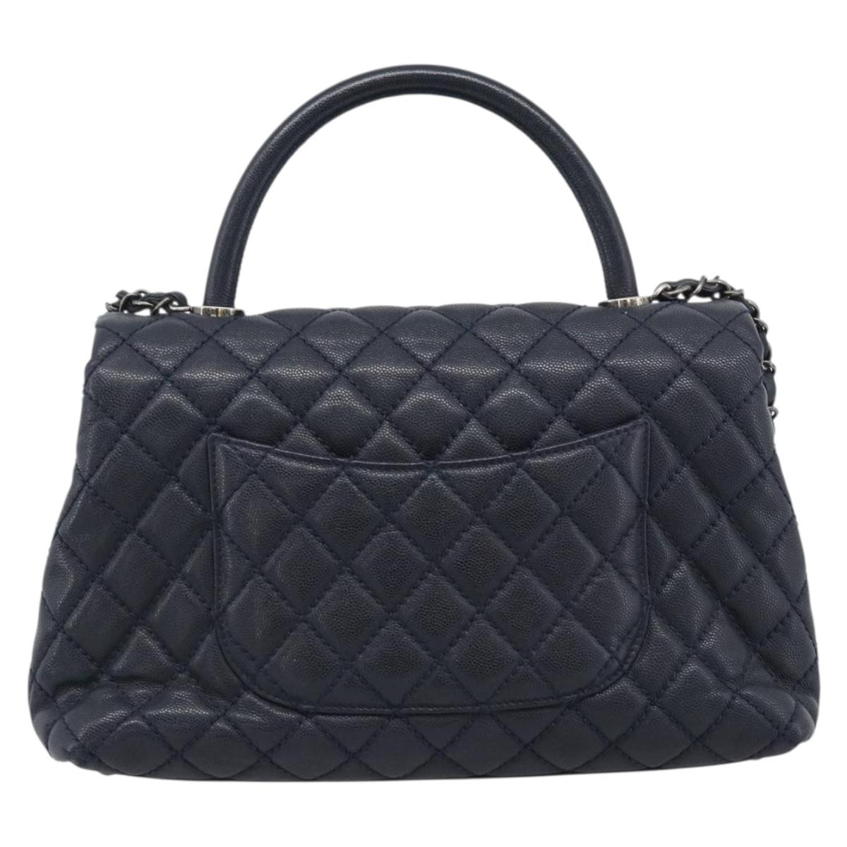 CHANEL Matelasse Chain Hand Bag Caviar Skin 2way Navy Silver CC Auth ka4899SAM