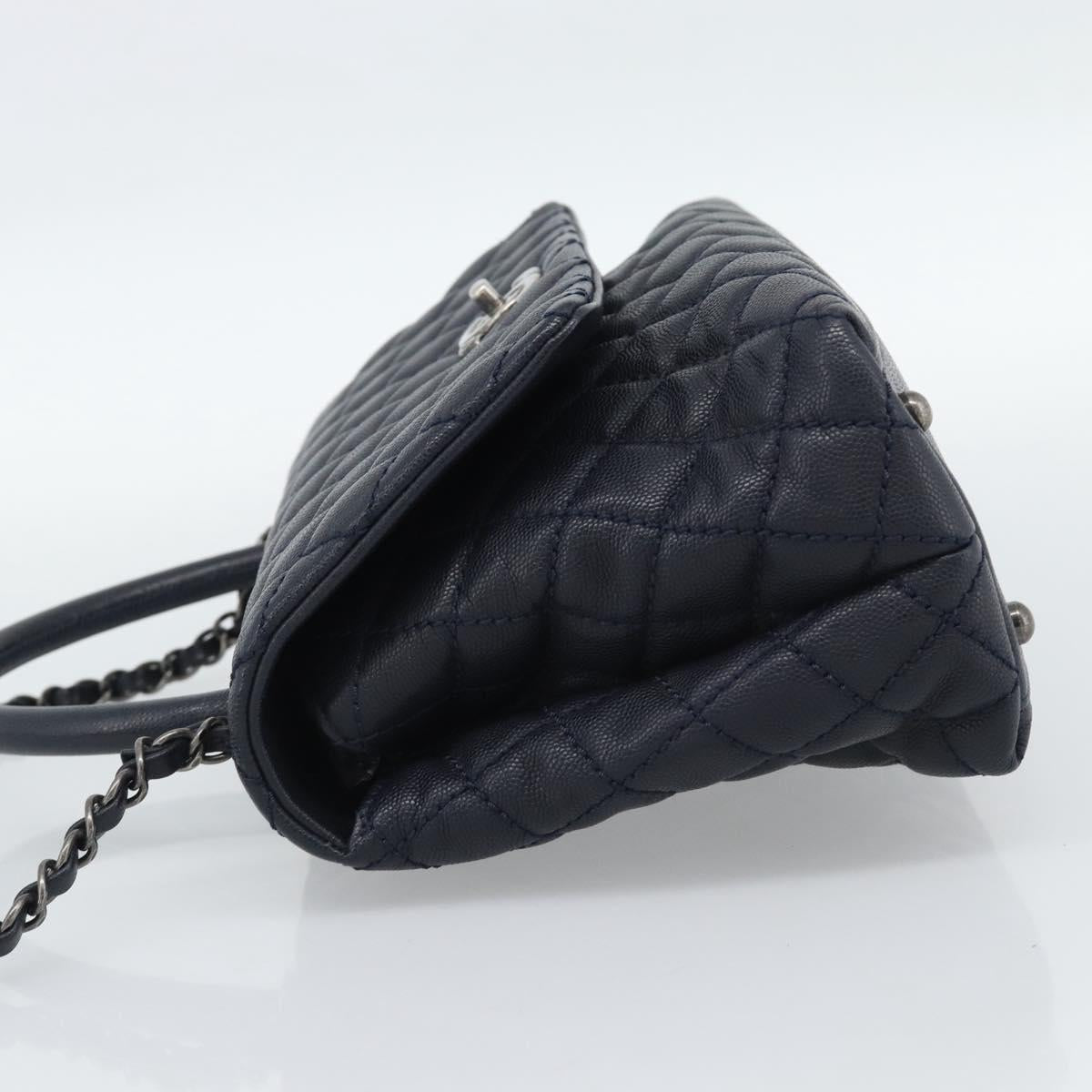 CHANEL Matelasse Chain Hand Bag Caviar Skin 2way Navy Silver CC Auth ka4899SAM