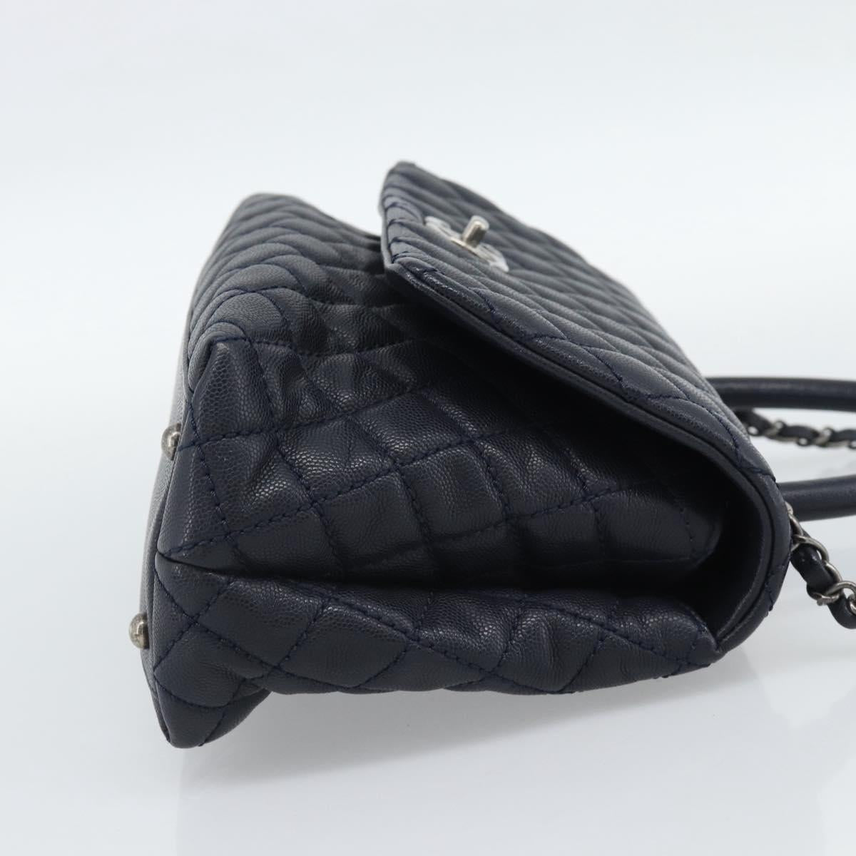 CHANEL Matelasse Chain Hand Bag Caviar Skin 2way Navy Silver CC Auth ka4899SAM