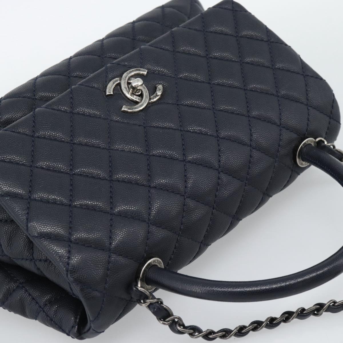 CHANEL Matelasse Chain Hand Bag Caviar Skin 2way Navy Silver CC Auth ka4899SAM