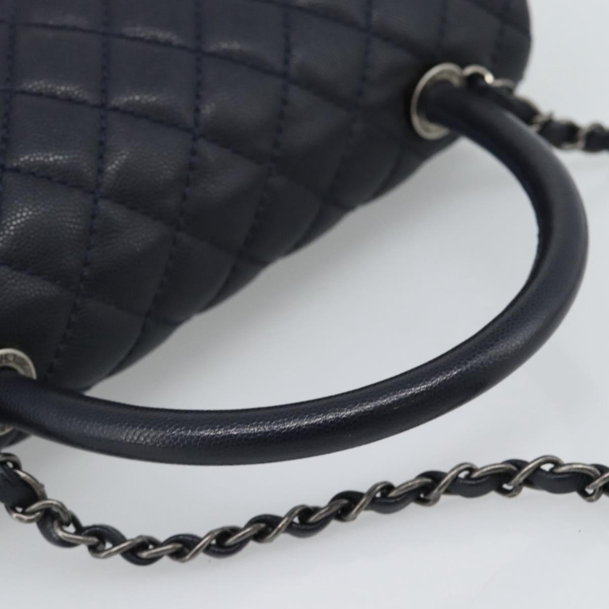 CHANEL Matelasse Chain Hand Bag Caviar Skin 2way Navy Silver CC Auth ka4899SAM