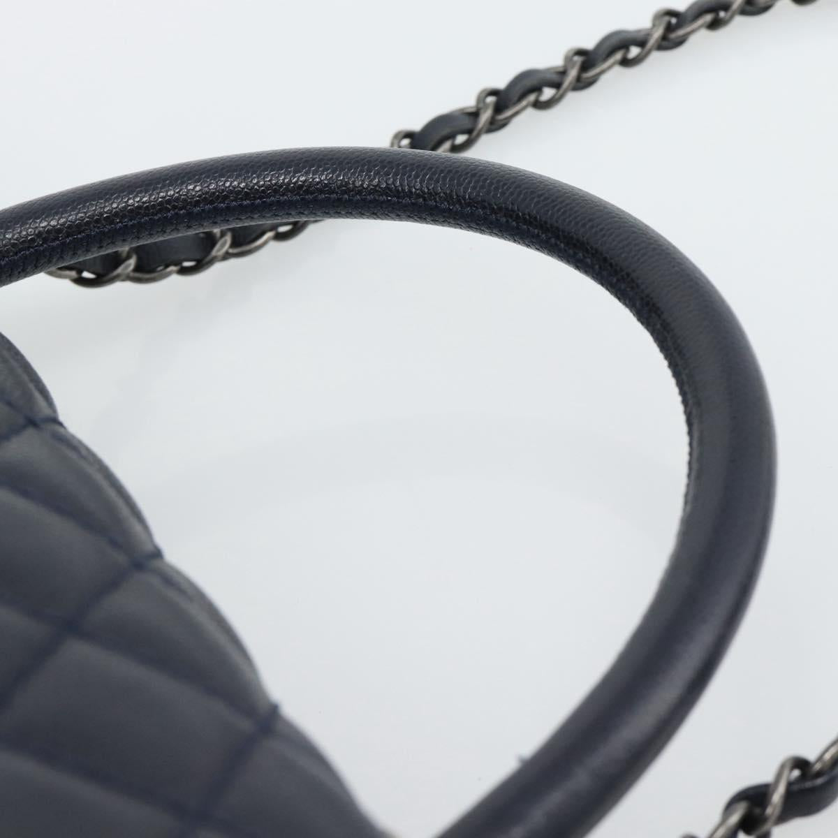 CHANEL Matelasse Chain Hand Bag Caviar Skin 2way Navy Silver CC Auth ka4899SAM