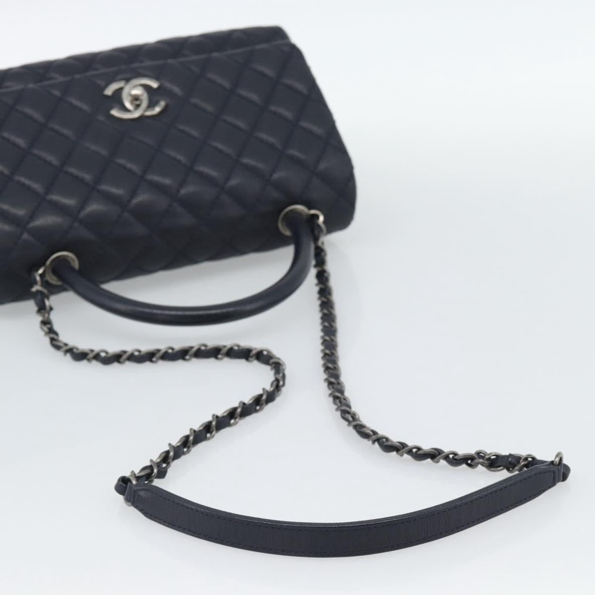 CHANEL Matelasse Chain Hand Bag Caviar Skin 2way Navy Silver CC Auth ka4899SAM