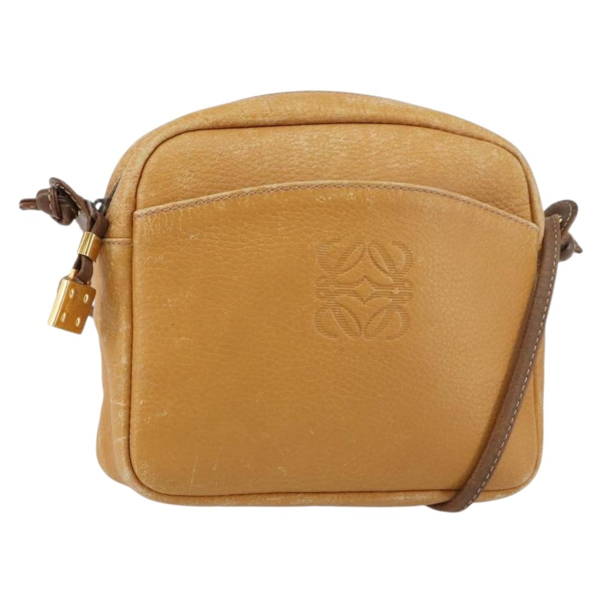 LOEWE Anagram Shoulder Bag Leather Brown Gold Auth ka490