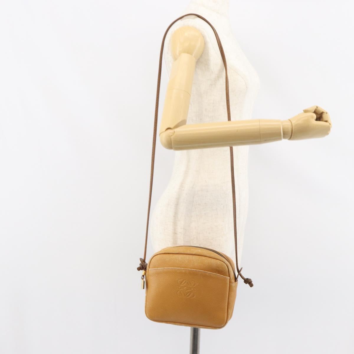 LOEWE Anagram Shoulder Bag Leather Brown Gold Auth ka490