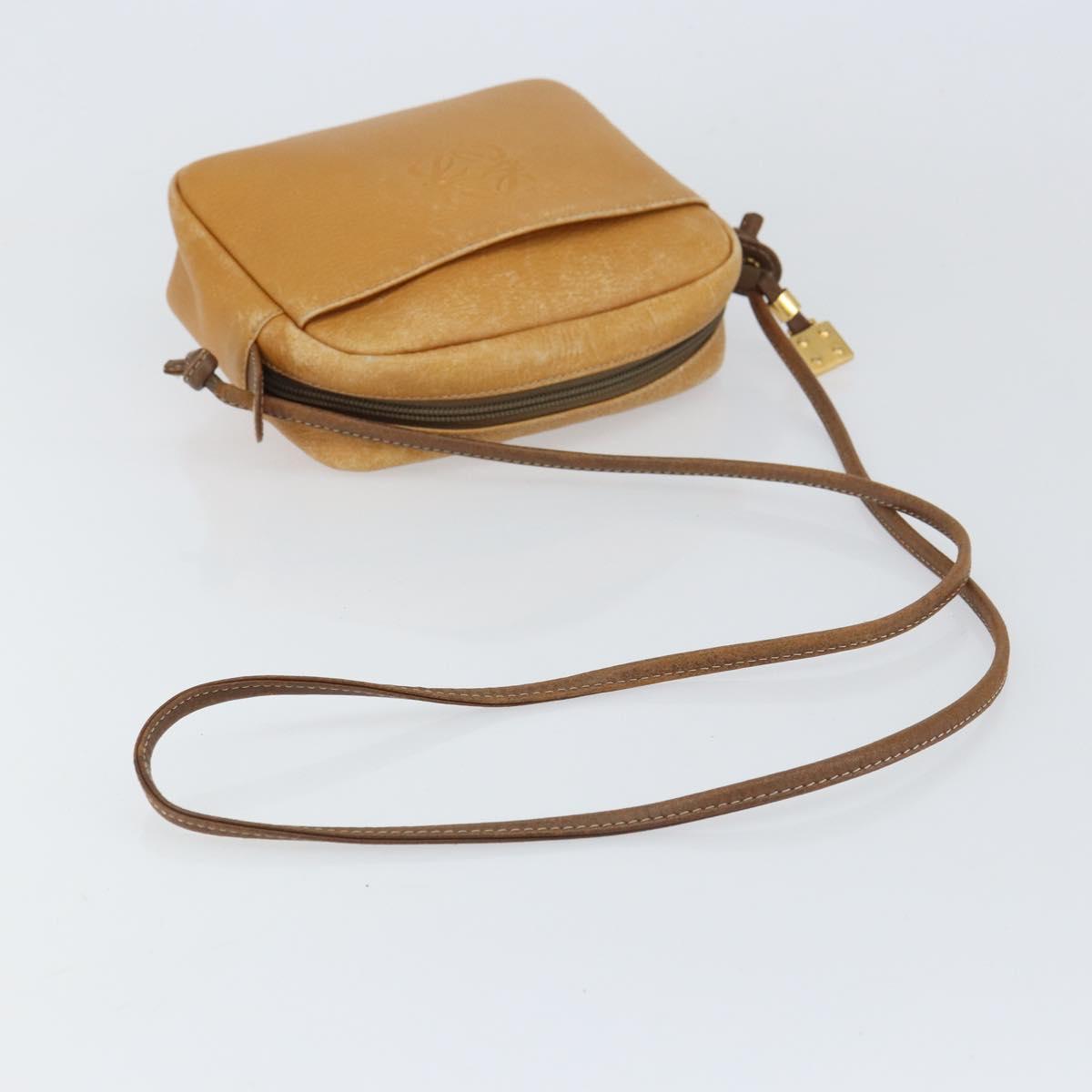 LOEWE Anagram Shoulder Bag Leather Brown Gold Auth ka490