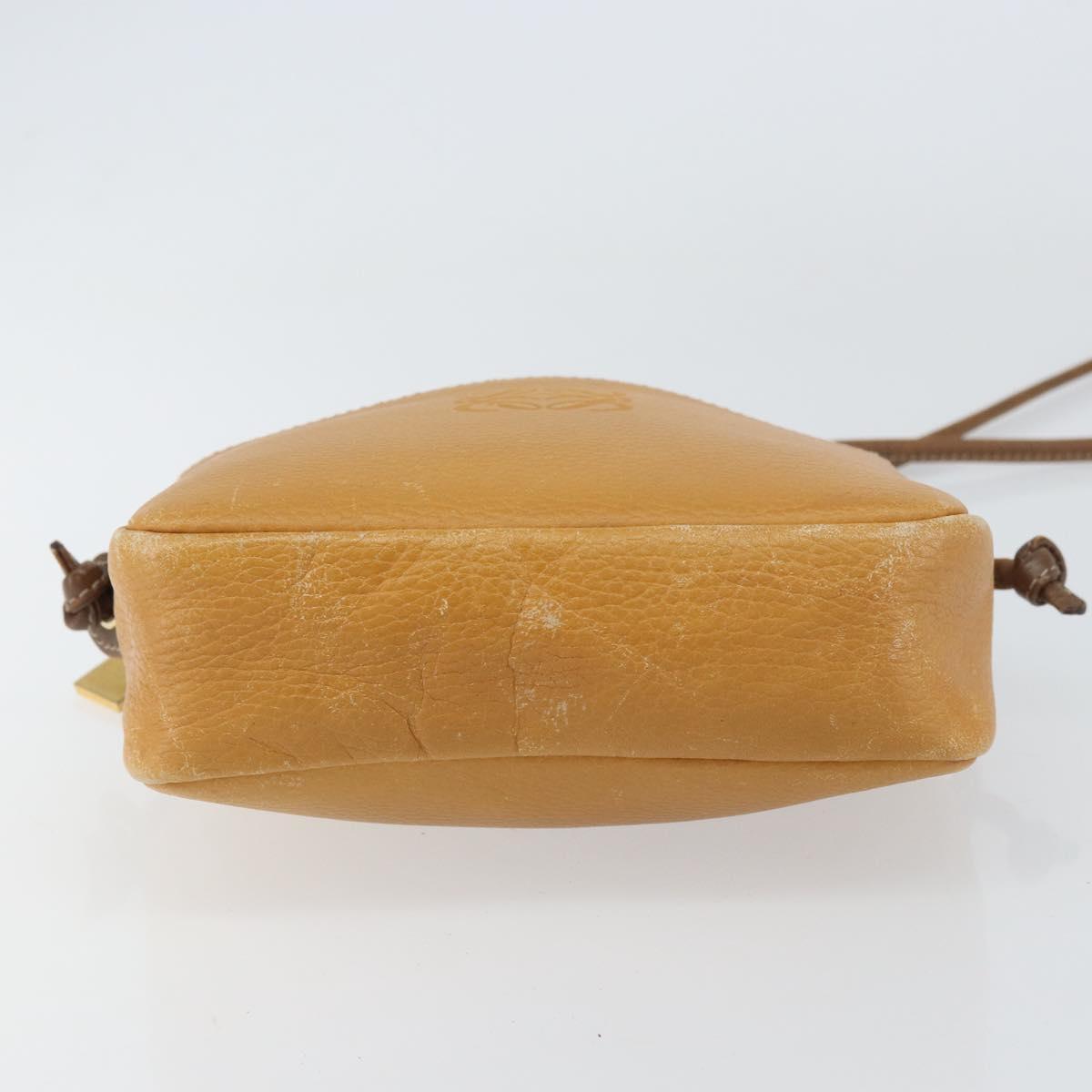 LOEWE Anagram Shoulder Bag Leather Brown Gold Auth ka490