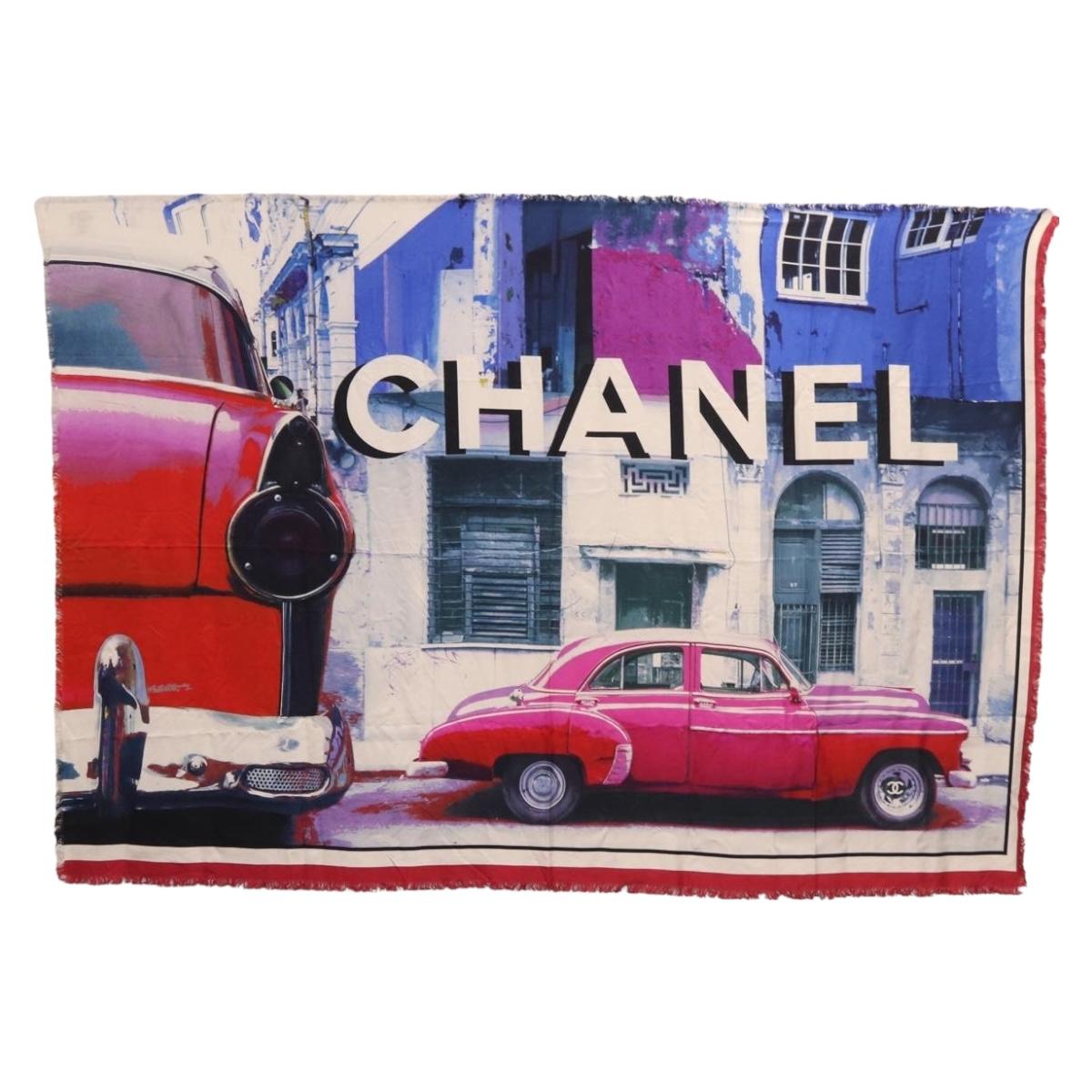 CHANEL Large Format Scarf Scarf Silk Blue CC Auth ka4900V