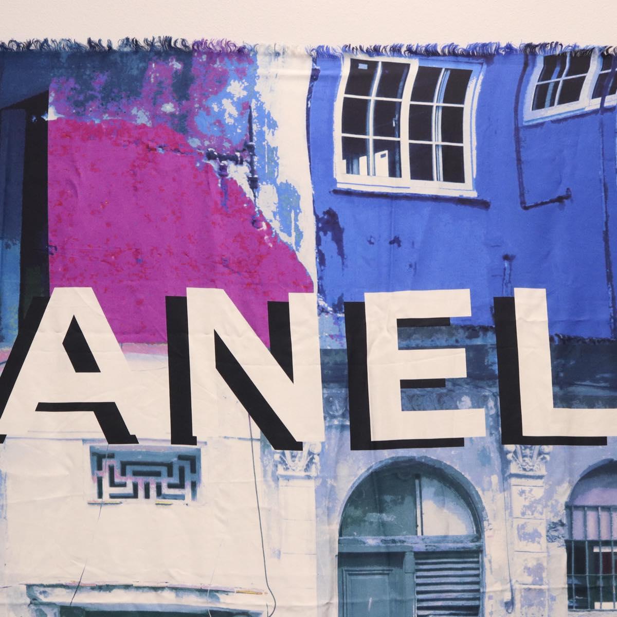 CHANEL Large Format Scarf Scarf Silk Blue CC Auth ka4900V