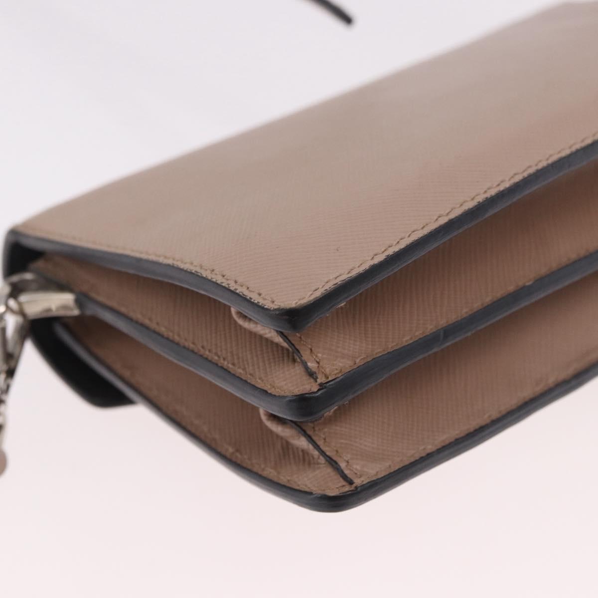 PRADA Shoulder Bag Saffiano leather Beige Silver Auth ka4901V