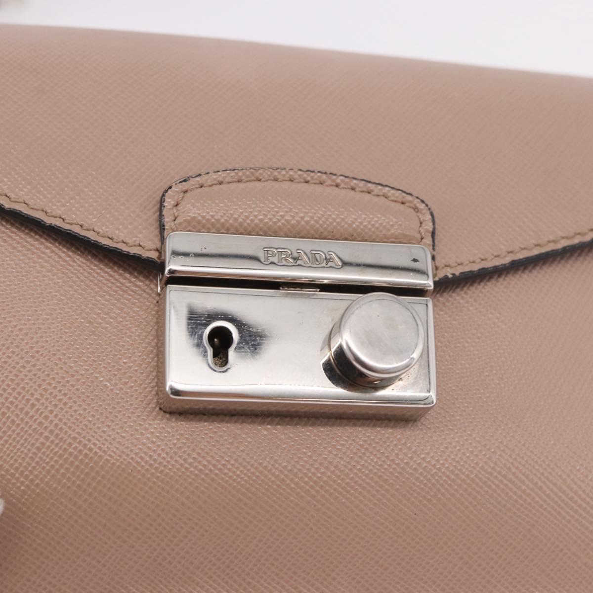 PRADA Shoulder Bag Saffiano leather Beige Silver Auth ka4901V