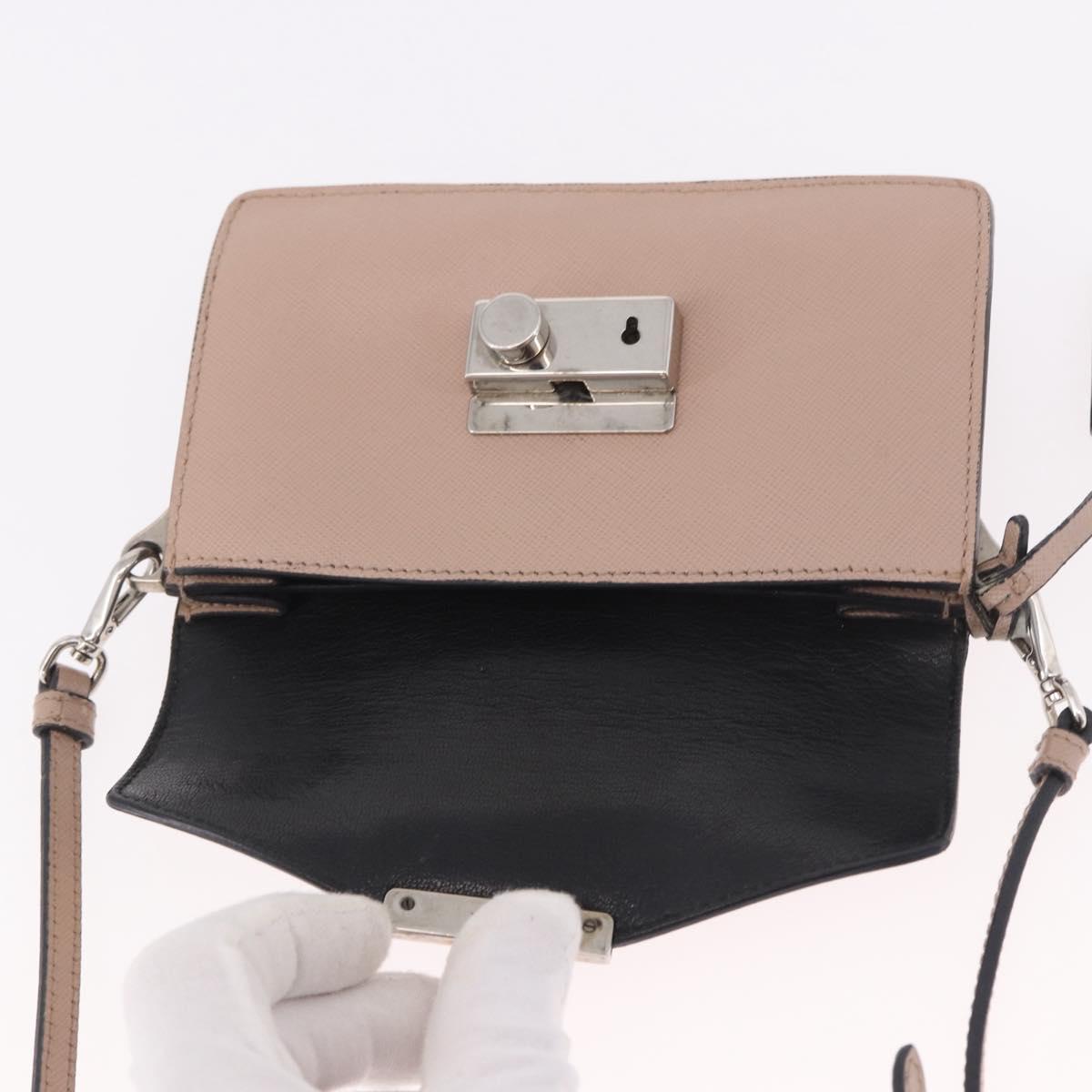 PRADA Shoulder Bag Saffiano leather Beige Silver Auth ka4901V
