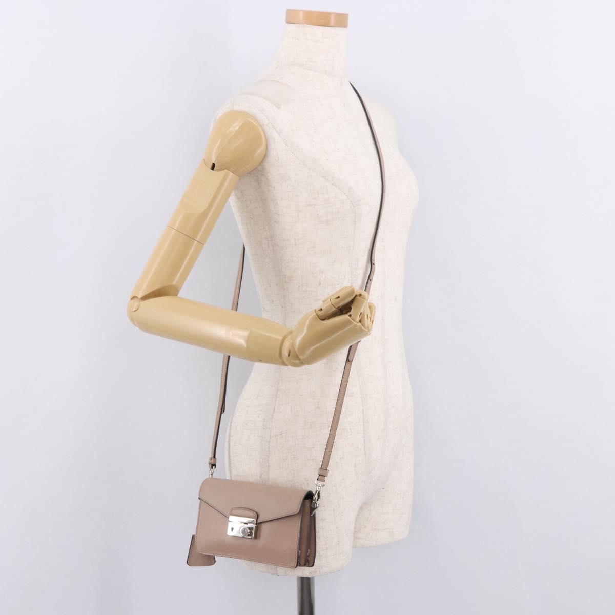 PRADA Shoulder Bag Saffiano leather Beige Silver Auth ka4901V