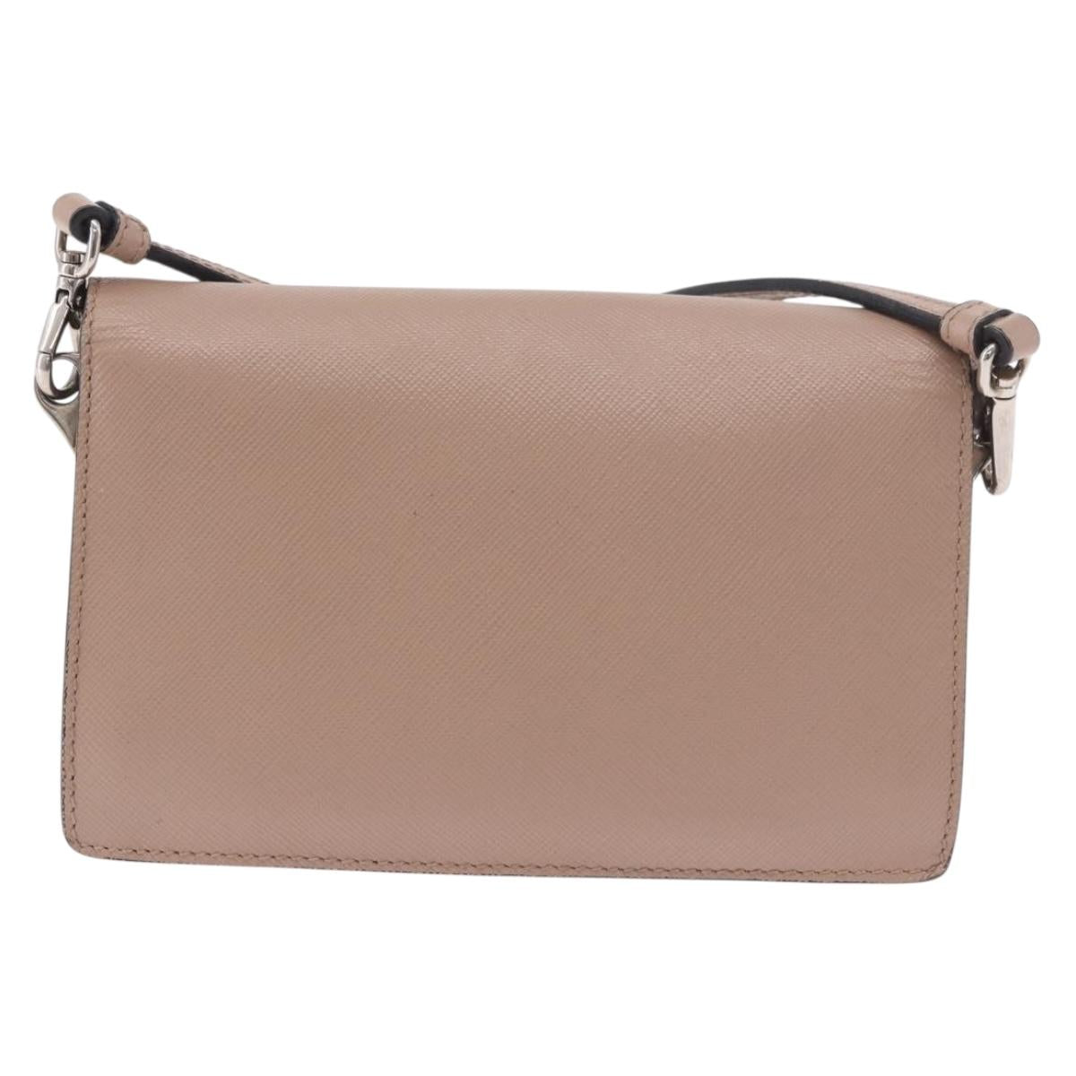 PRADA Shoulder Bag Saffiano leather Beige Silver Auth ka4901V