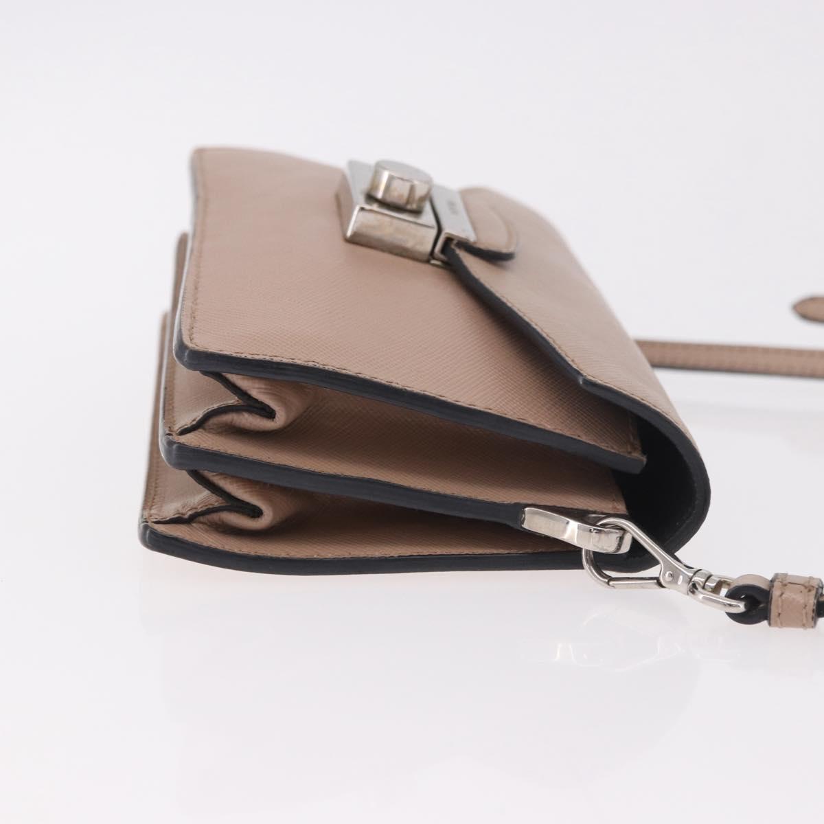 PRADA Shoulder Bag Saffiano leather Beige Silver Auth ka4901V