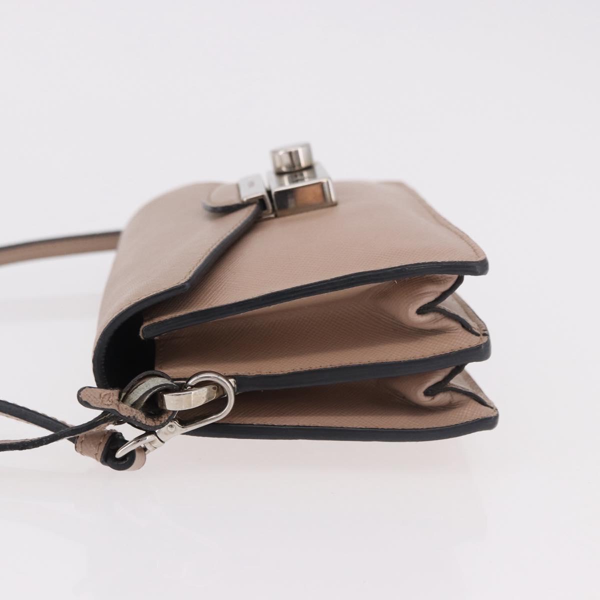 PRADA Shoulder Bag Saffiano leather Beige Silver Auth ka4901V