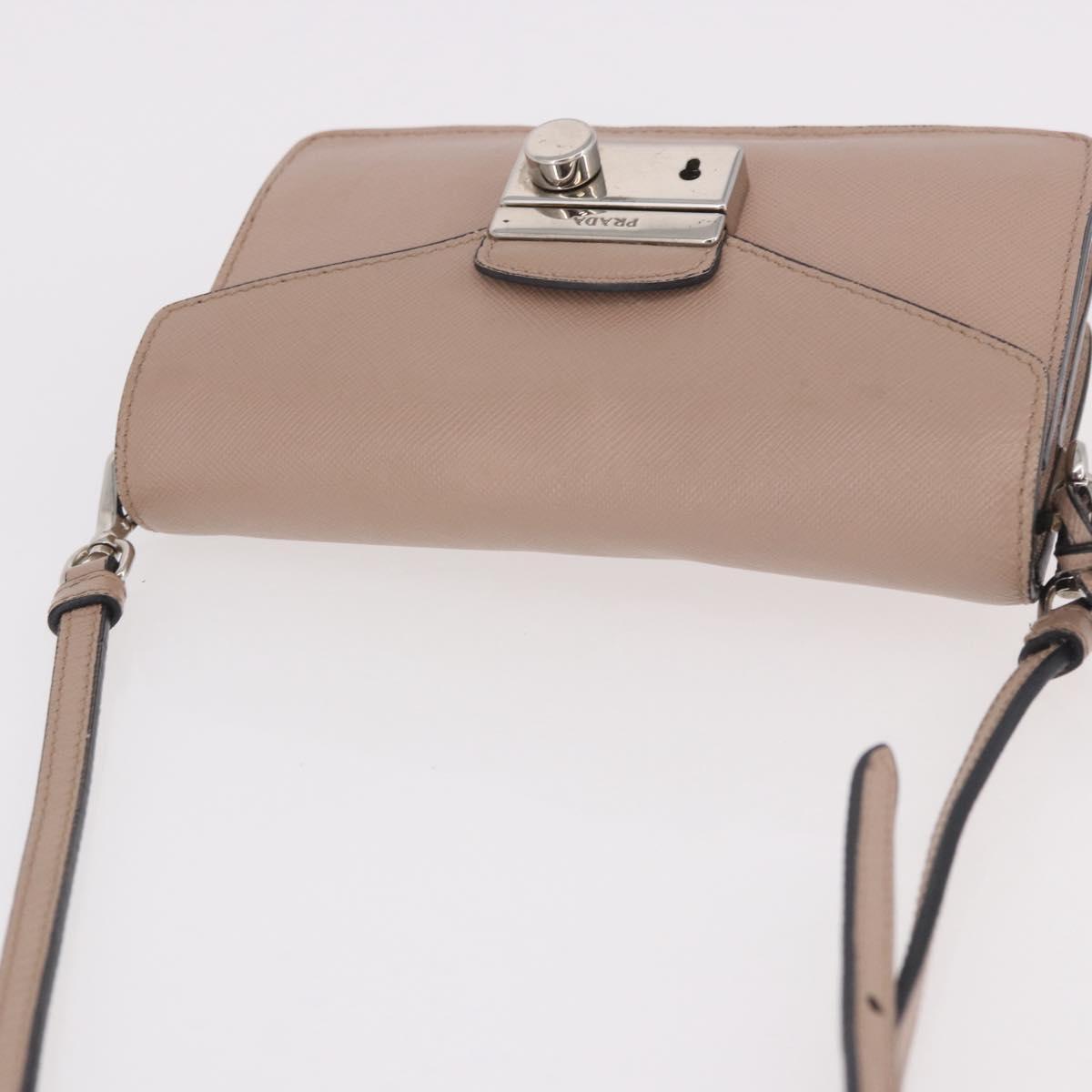 PRADA Shoulder Bag Saffiano leather Beige Silver Auth ka4901V