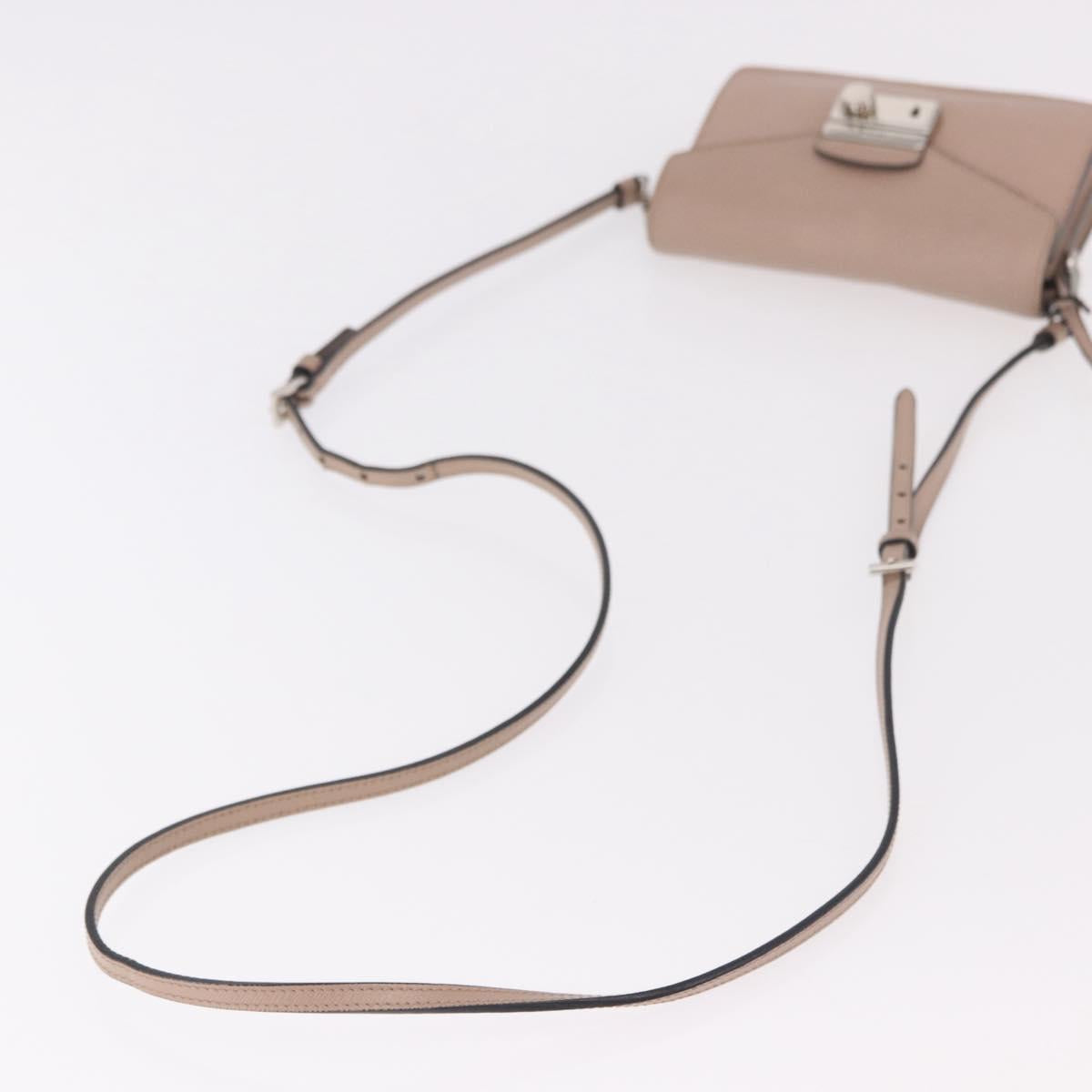 PRADA Shoulder Bag Saffiano leather Beige Silver Auth ka4901V