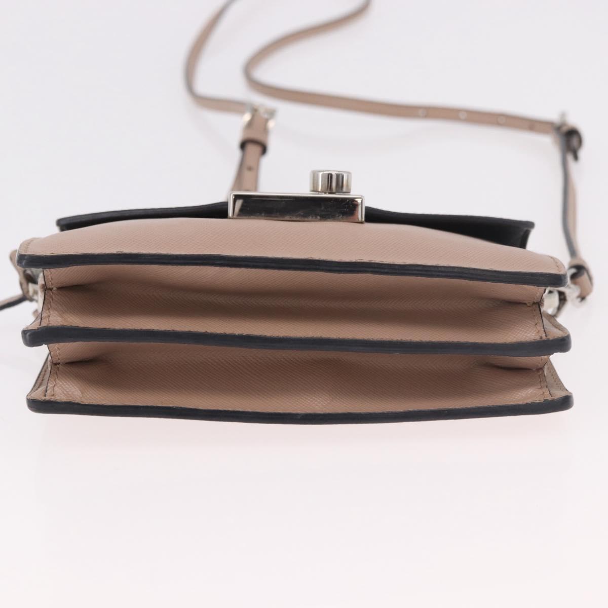 PRADA Shoulder Bag Saffiano leather Beige Silver Auth ka4901V