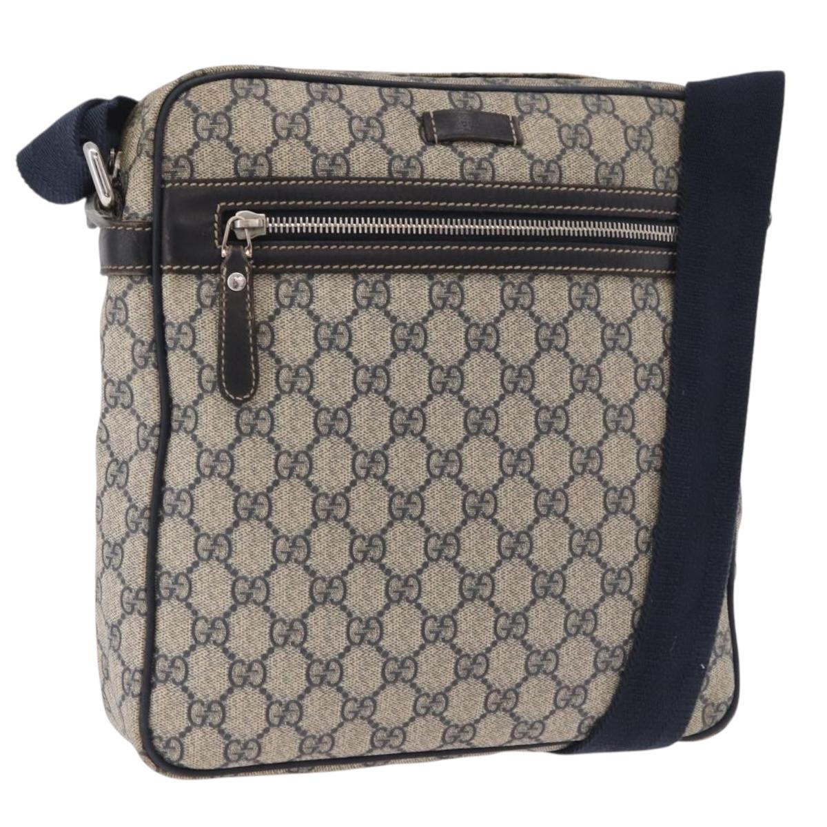 GUCCI GG Supreme Shoulder Bag PVC Navy Silver 201448 Auth ka4904