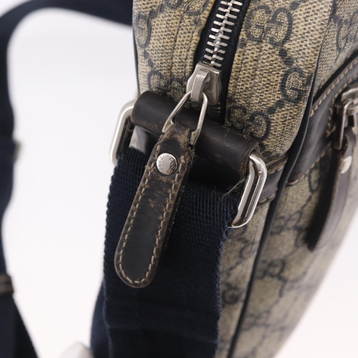 GUCCI GG Supreme Shoulder Bag PVC Navy Silver 201448 Auth ka4904