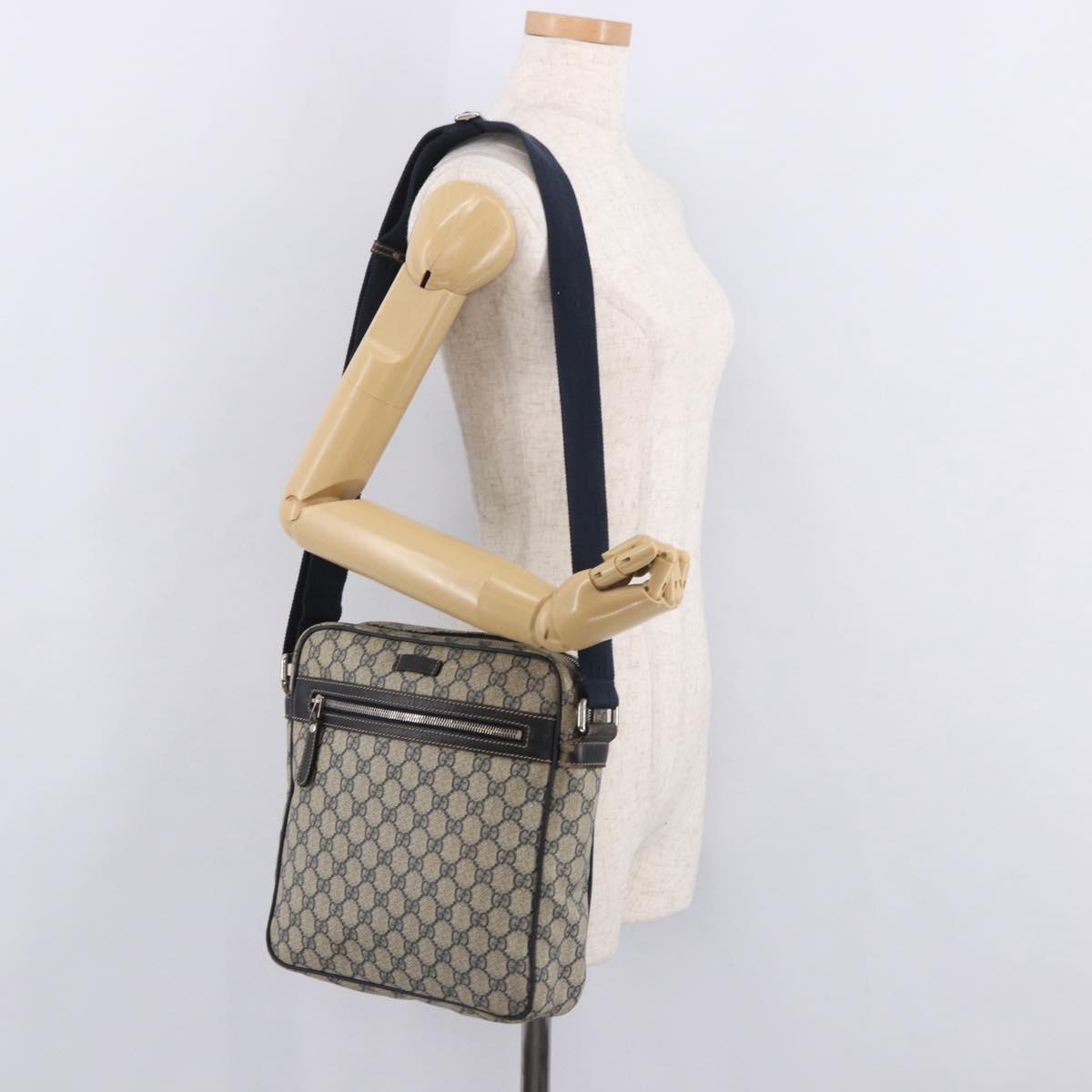GUCCI GG Supreme Shoulder Bag PVC Navy Silver 201448 Auth ka4904