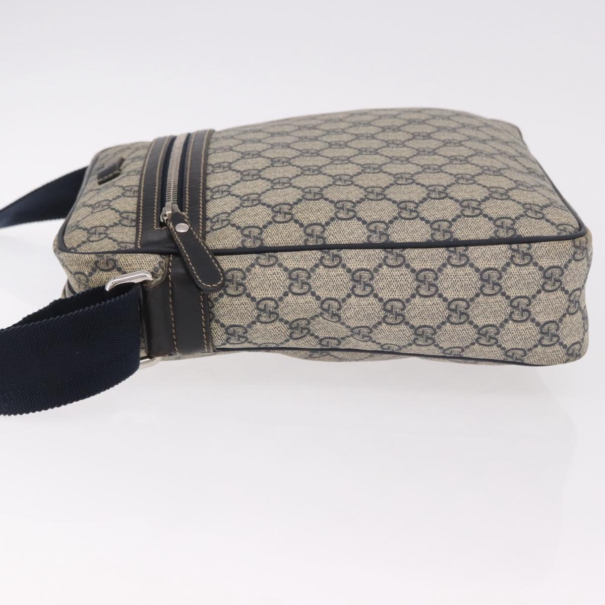 GUCCI GG Supreme Shoulder Bag PVC Navy Silver 201448 Auth ka4904
