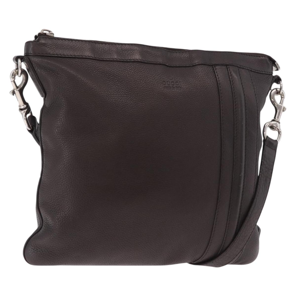 GUCCI Shoulder Bag Leather Brown Silver 233329 Auth ka4905