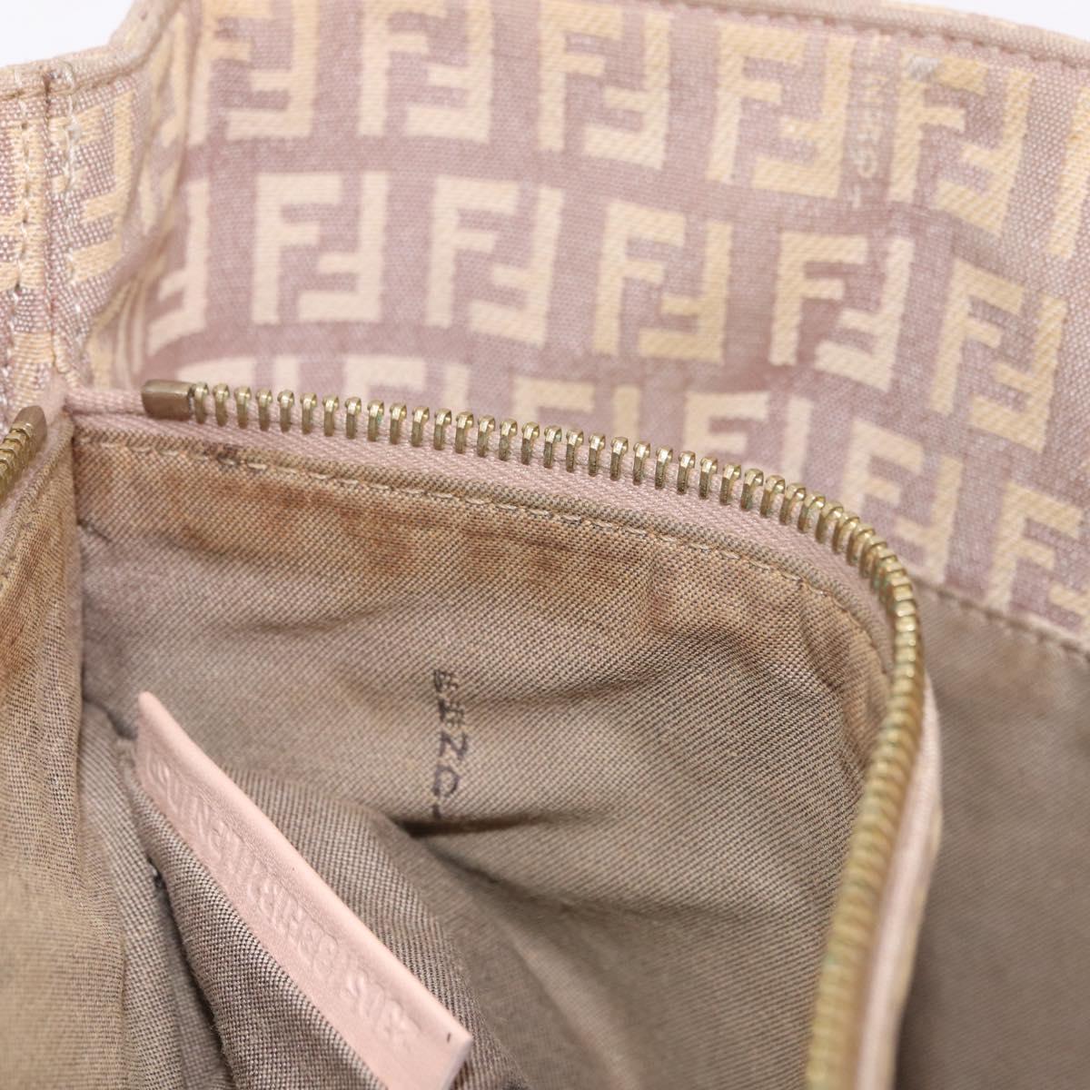 FENDI Zucchino Canvas Hand Bag Beige Gold Auth ka4906
