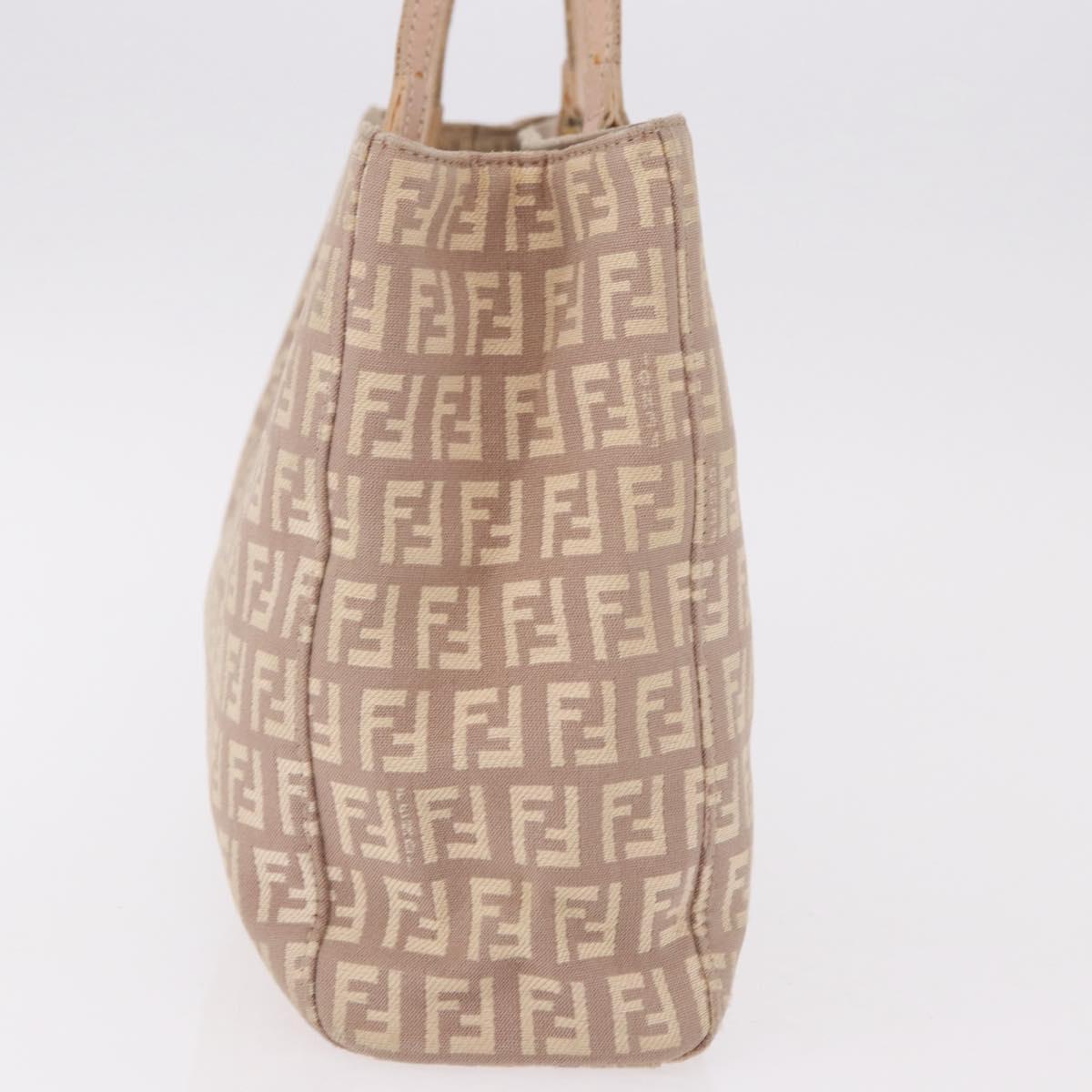FENDI Zucchino Canvas Hand Bag Beige Gold Auth ka4906