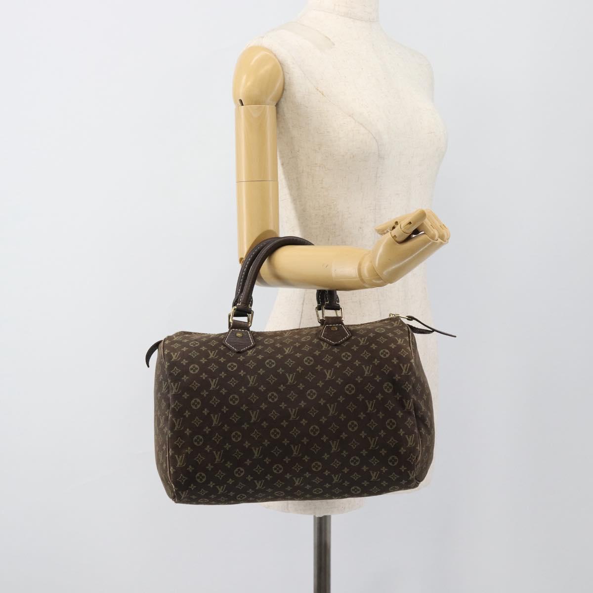 LOUIS VUITTON Monogram Mini Lin Speedy 30 Bag Brown Ebene M95224 LV Auth ka4907