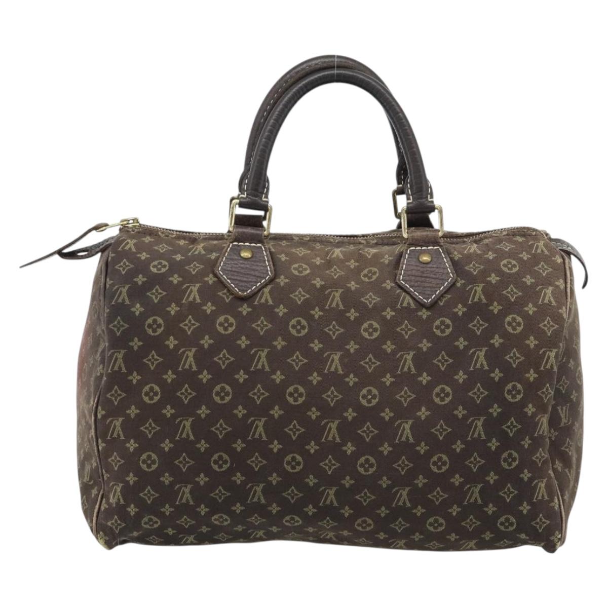 LOUIS VUITTON Monogram Mini Lin Speedy 30 Bag Brown Ebene M95224 LV Auth ka4907