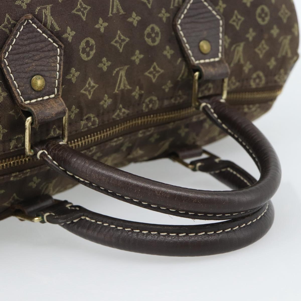 LOUIS VUITTON Monogram Mini Lin Speedy 30 Bag Brown Ebene M95224 LV Auth ka4907