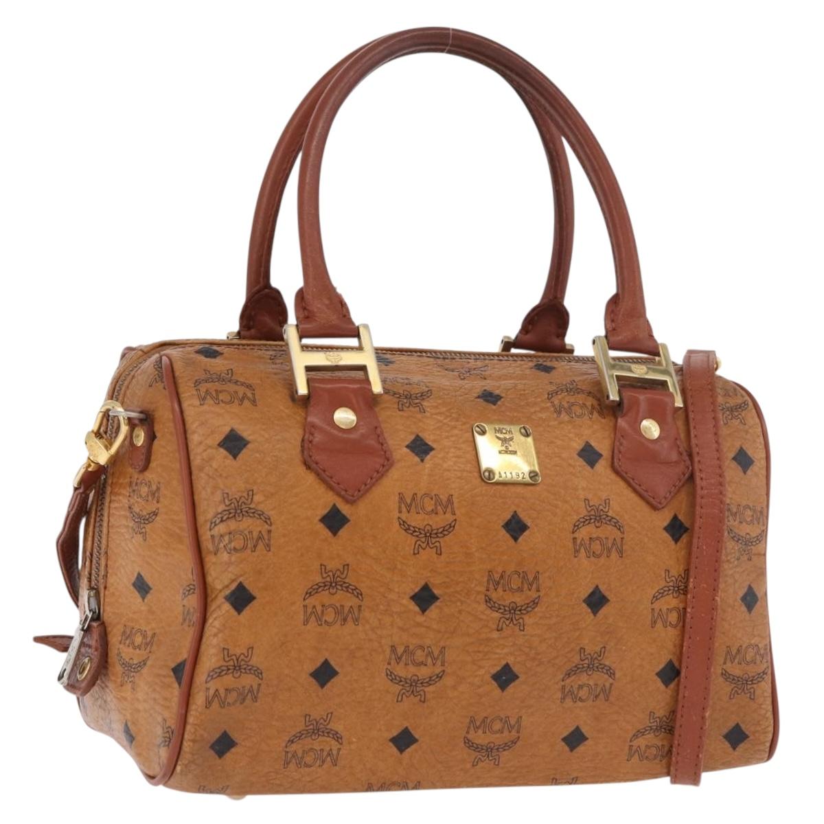 MCM Vicetos Logogram Hand Bag PVC Leather 2way Brown Gold Auth ka4912