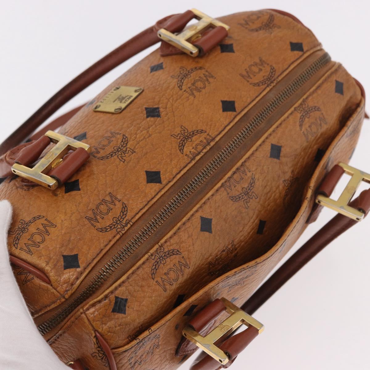 MCM Vicetos Logogram Hand Bag PVC Leather 2way Brown Gold Auth ka4912