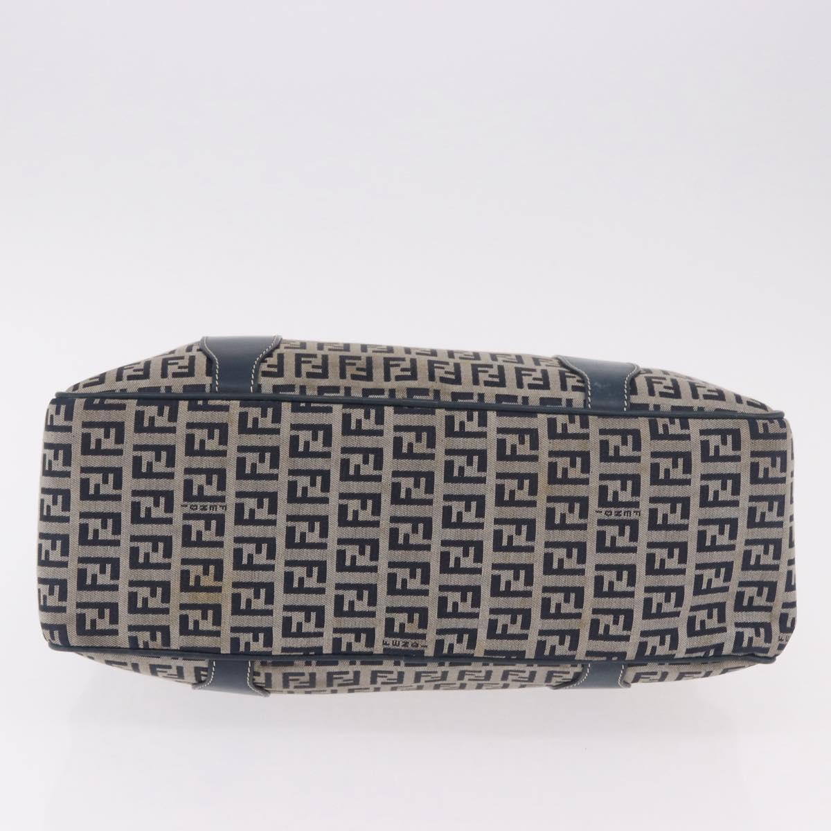 FENDI Zucchino Canvas Hand Bag Navy Silver Auth ka4913V