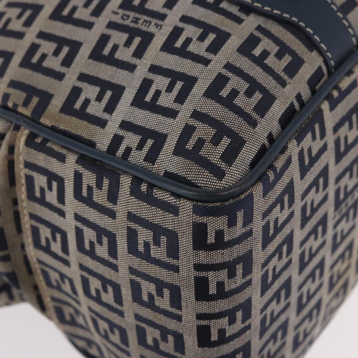 FENDI Zucchino Canvas Hand Bag Navy Silver Auth ka4913V