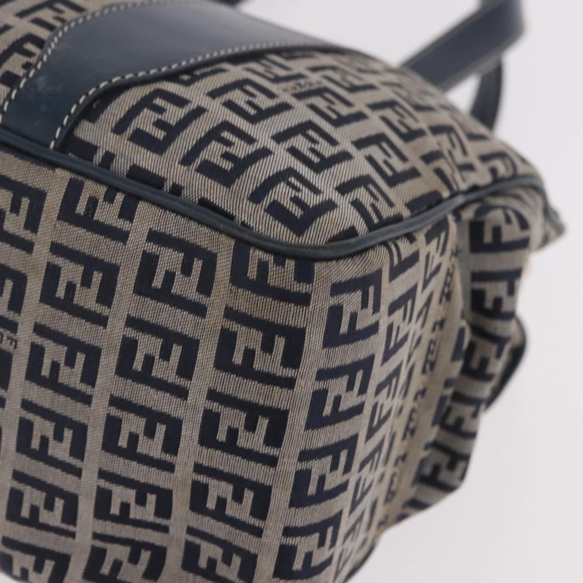 FENDI Zucchino Canvas Hand Bag Navy Silver Auth ka4913V