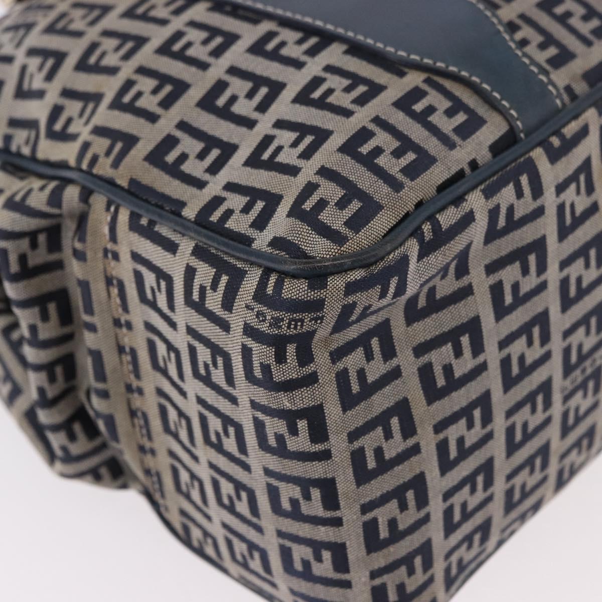 FENDI Zucchino Canvas Hand Bag Navy Silver Auth ka4913V