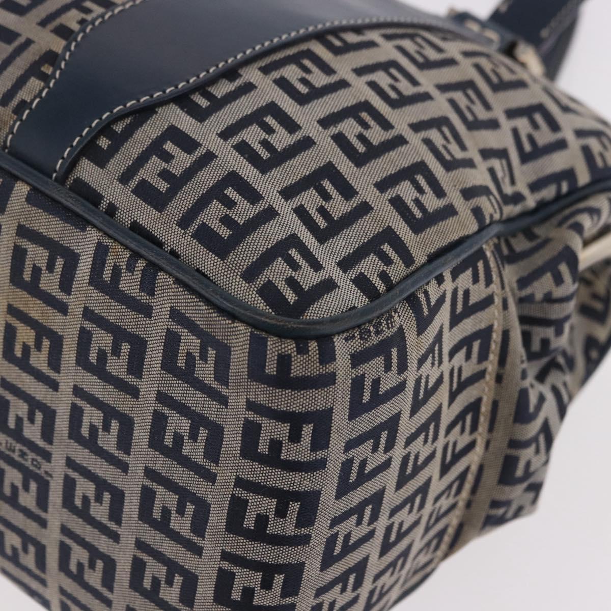 FENDI Zucchino Canvas Hand Bag Navy Silver Auth ka4913V