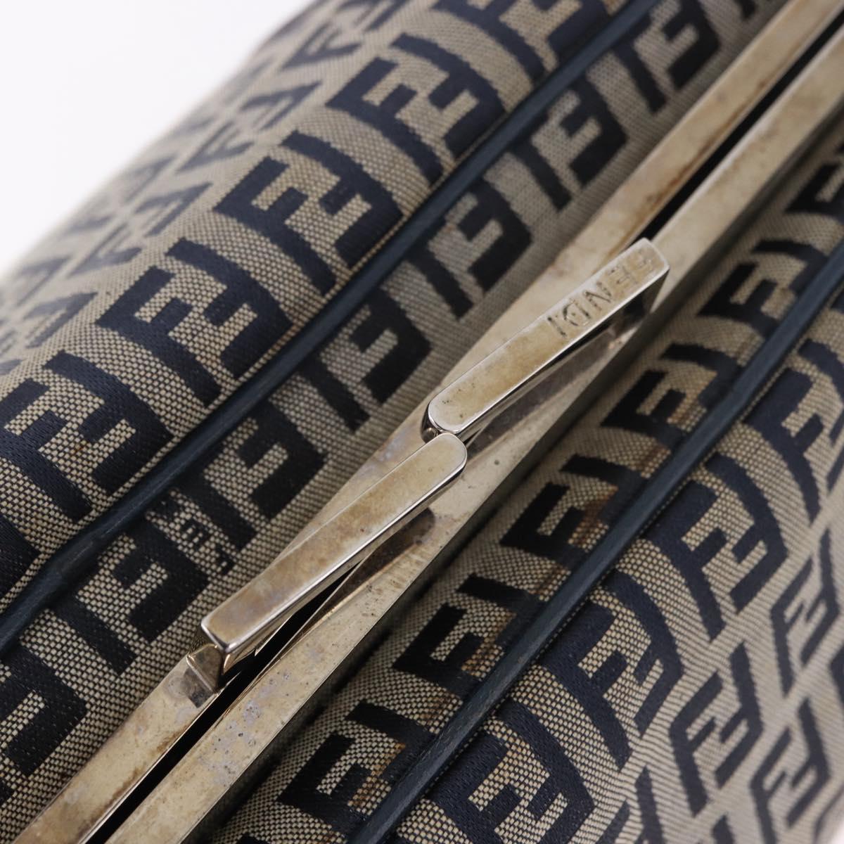 FENDI Zucchino Canvas Hand Bag Navy Silver Auth ka4913V